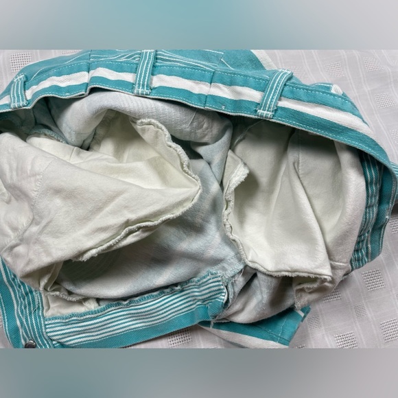 Vintage Gitano Teal White Striped Cotton Shorts Size 34W High Rise 90s - Picture 13 of 15